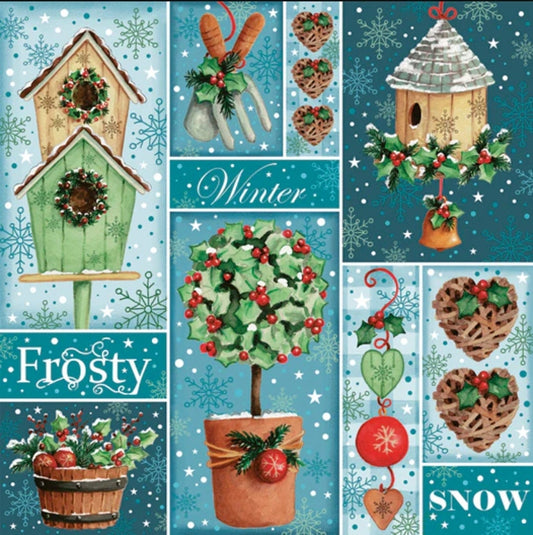 Christmas Birdhouse Topiary Collage Paper Napkin - Luncheon Size