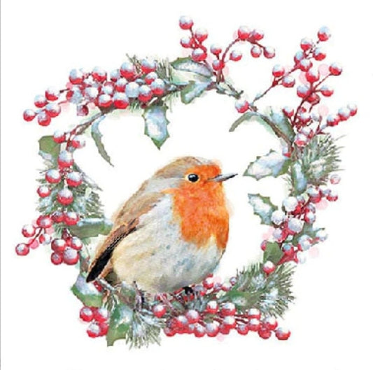 Christmas Bird Wreath Paper Napkin - Cocktail Size