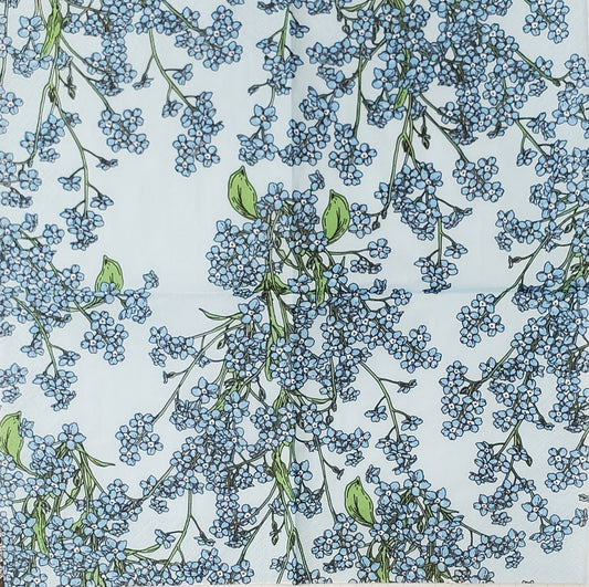 Blue Flowers Paper Napkin - Cocktail Size