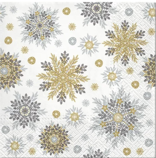 Snowflake Silver Gold Paper Napkin - Luncheon Size