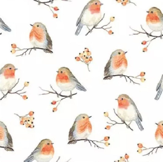 Robin Birds on Branch Paper Napkin - Cocktail Size