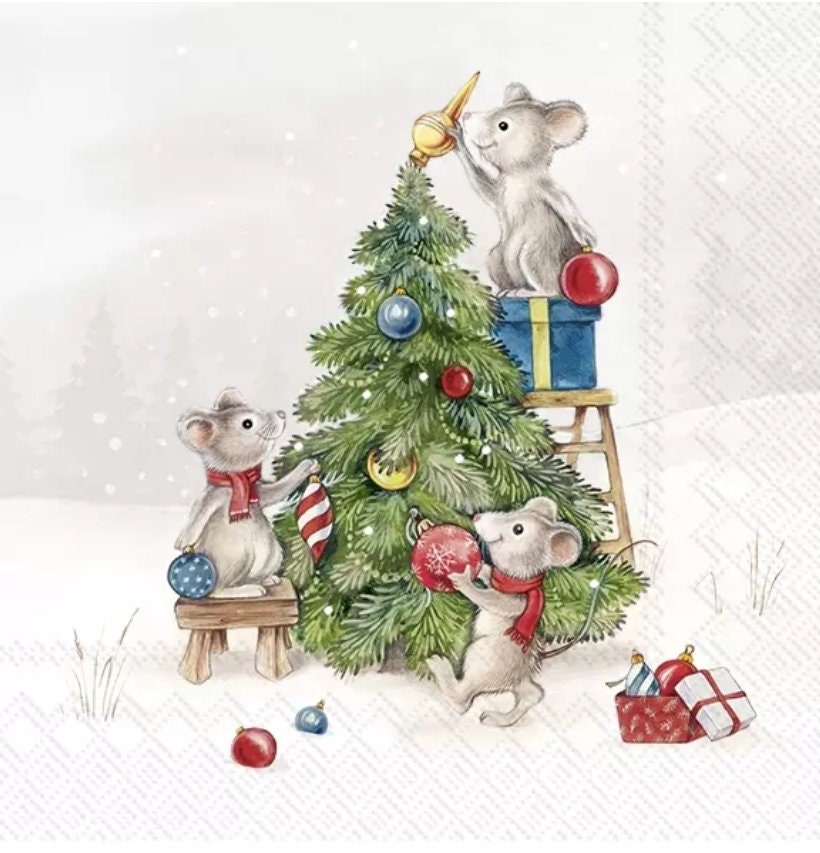 Christmas Mice Paper Napkin - Cocktail