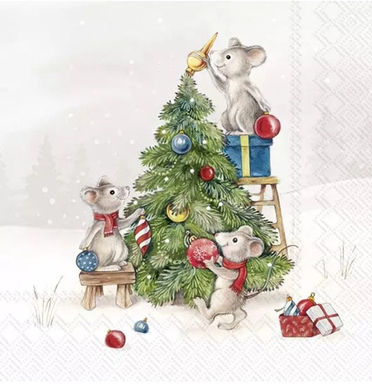 Christmas Mice Paper Napkin - Cocktail
