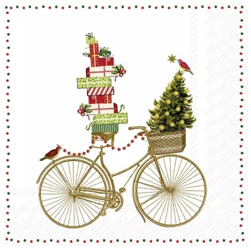 Christmas Bike Paper Napkin - Cocktail Size
