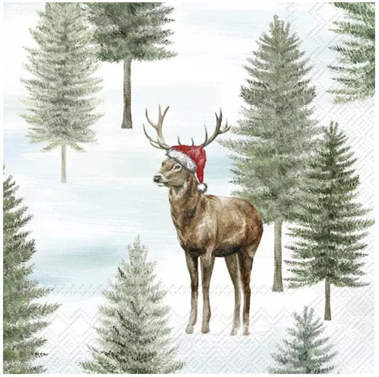 Christmas Stag Deer Fox Santa Squirrel Paper Napkin - Cocktail Size