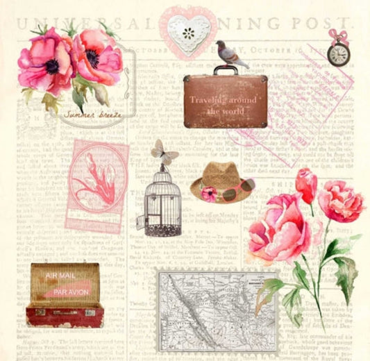 Travel Postal Rose Napkin - Luncheon Size