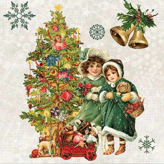 Vintage Christmas Friends Paper Napkin - Luncheon Size