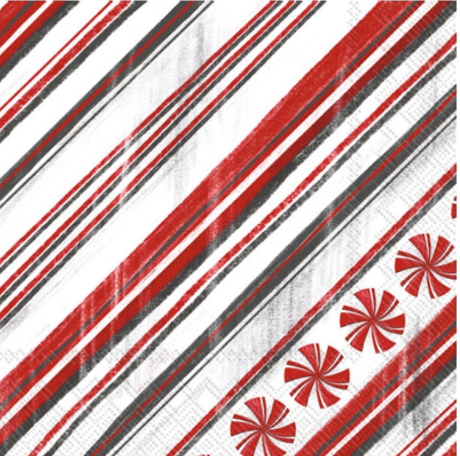Christmas Candy Cane Stripes Paper Napkin - Cocktail Size