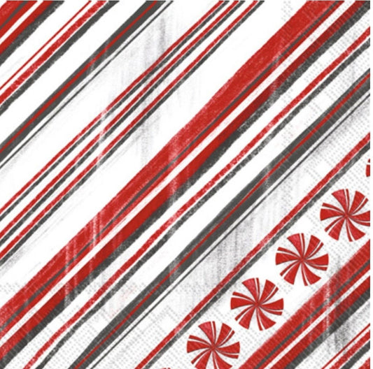 Christmas Candy Cane Stripes Paper Napkin - Cocktail Size