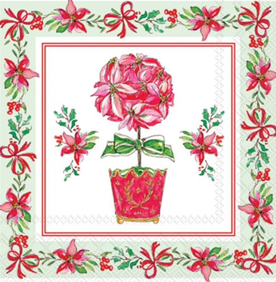 Winter Poinsettia Topiary Paper Napkin - Cocktail Size