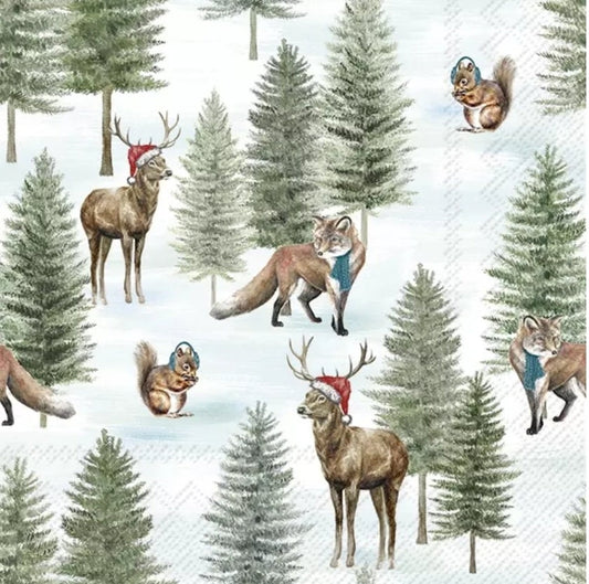 Christmas Fox Deer Animals Paper Napkin - Luncheon Size