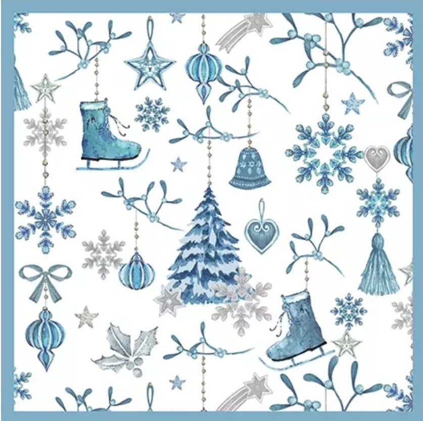 Blue Christmas Paper Napkin - Luncheon Size