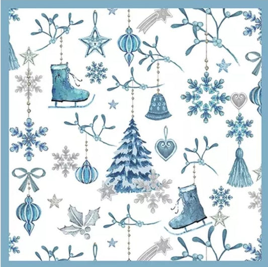 Blue Christmas Paper Napkin - Luncheon Size