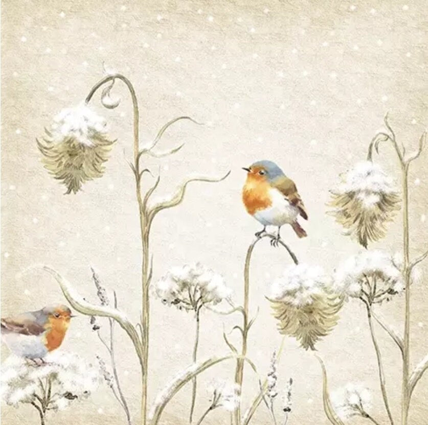 Winter Birds on Thistles Paper Napkin - Luncheon Size