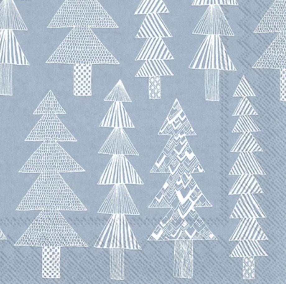 Blue Christmas Tree Paper Napkin - Cocktail Size