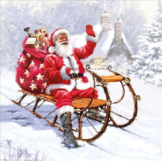 Santa & Sled Paper Napkin - Cocktail Size