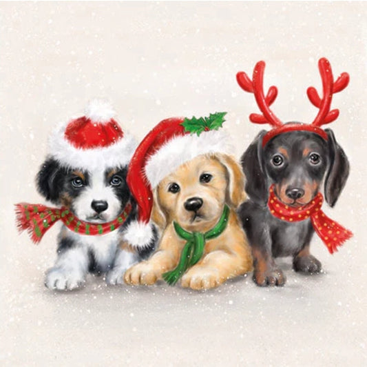 Christmas Puppy Dogs Paper Napkin - Cocktail Size