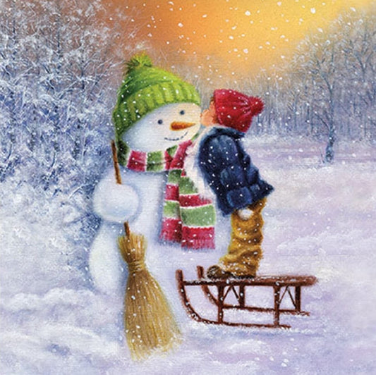 Snowman Kiss Paper Napkin - Luncheon Size