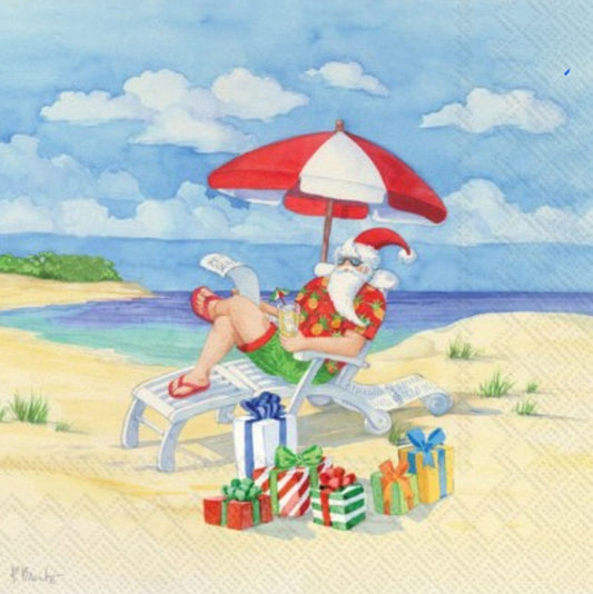 Santa on Beach Paper Napkin - Cocktail Size