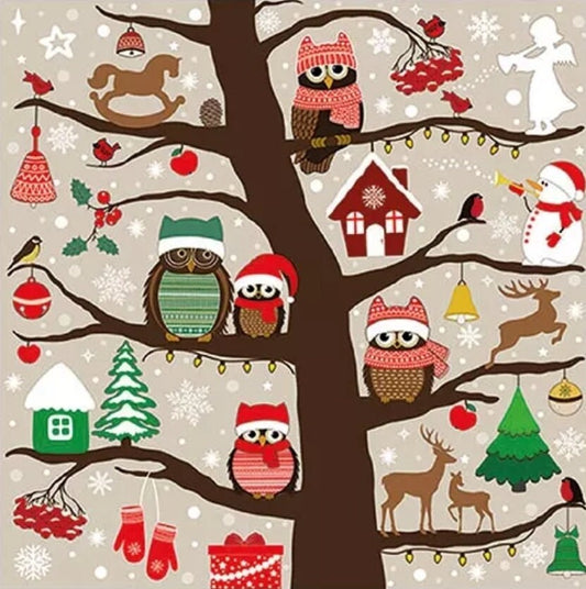 Christmas Owl Family Paper Napkin - Luncheon Size