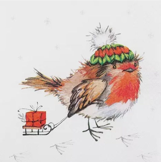 Christmas Bird Sled Paper Napkin - Luncheon Size