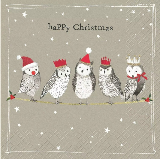 Happy Christmas Owl Family Paper Napkin - Luncheon Size