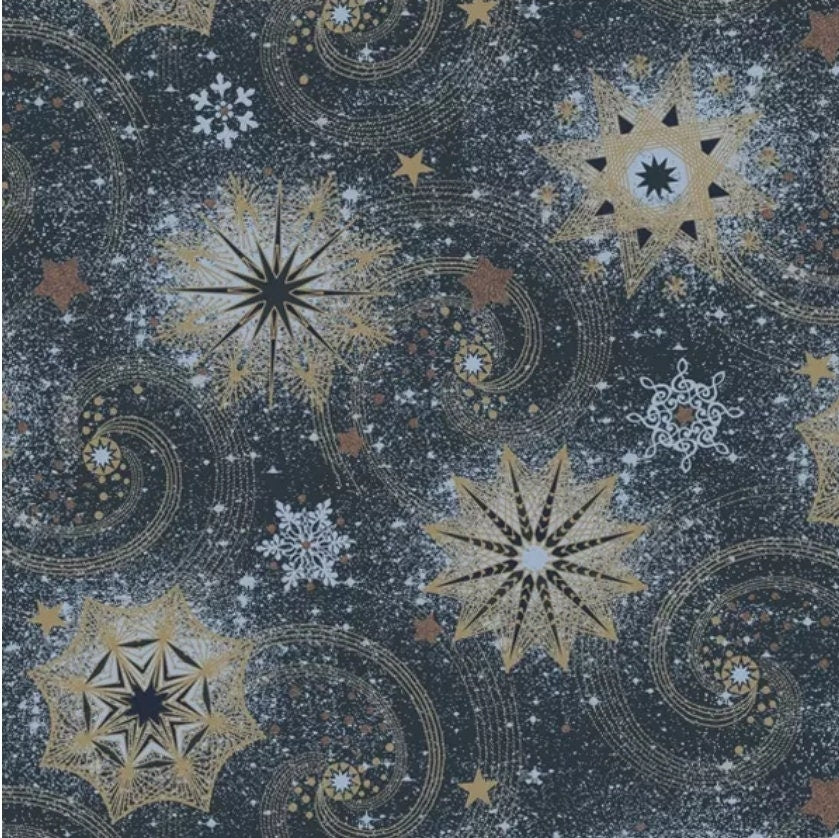 Snowflakes Stars Blue Gold Paper Napkin - Luncheon Size