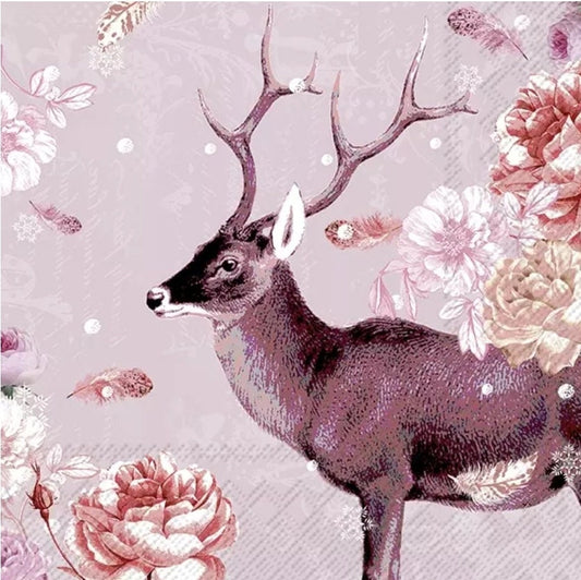 Deer Flowers Pink Purple Paper Napkin - Luncheon Size