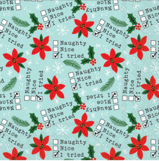 Poinsettia Santa List Paper Napkin  - Cocktail Size