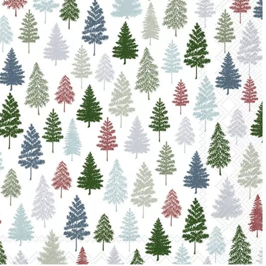 Blue Green Trees Paper Napkin - Cocktail Size