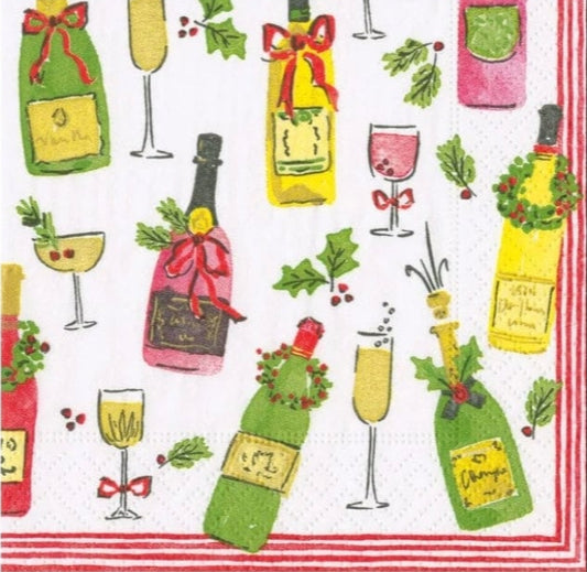 Christmas Wine & Champagne Paper Napkin - Cocktail Size