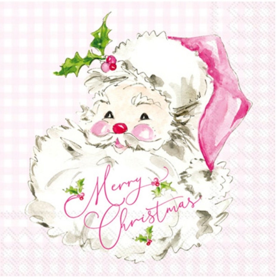 Pink Santa Paper Napkin - Cocktail Size