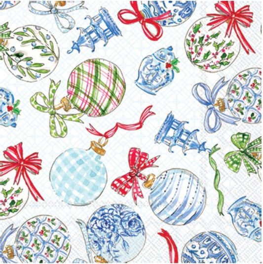 Christmas Ornaments & Pagoda Paper Napkin -  Cocktail Size