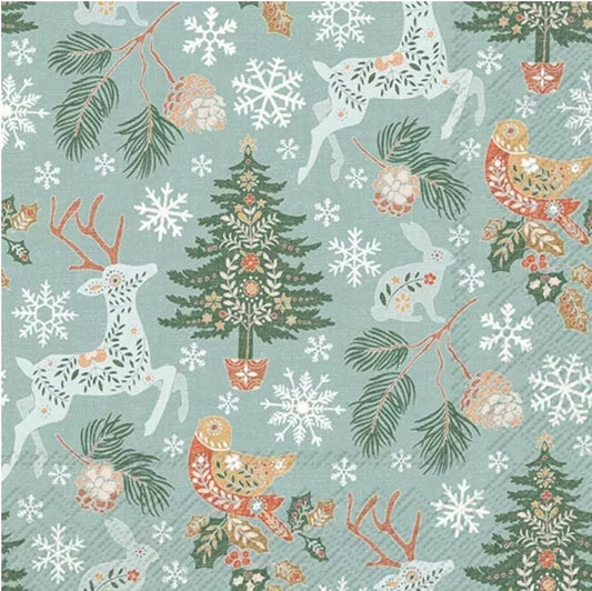 Reindeer & Rabbit Pastel Nordic Christmas Animals  Paper Napkin - Luncheon Size