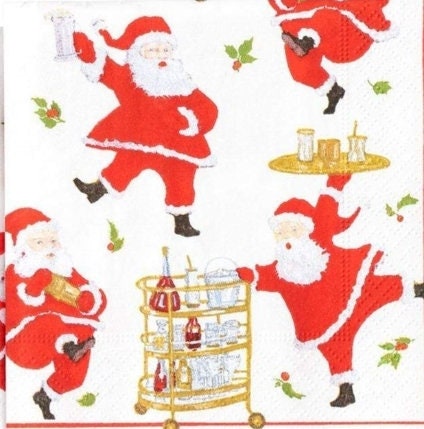 Santa & Bar Cart Paper Napkin - Cocktail Size