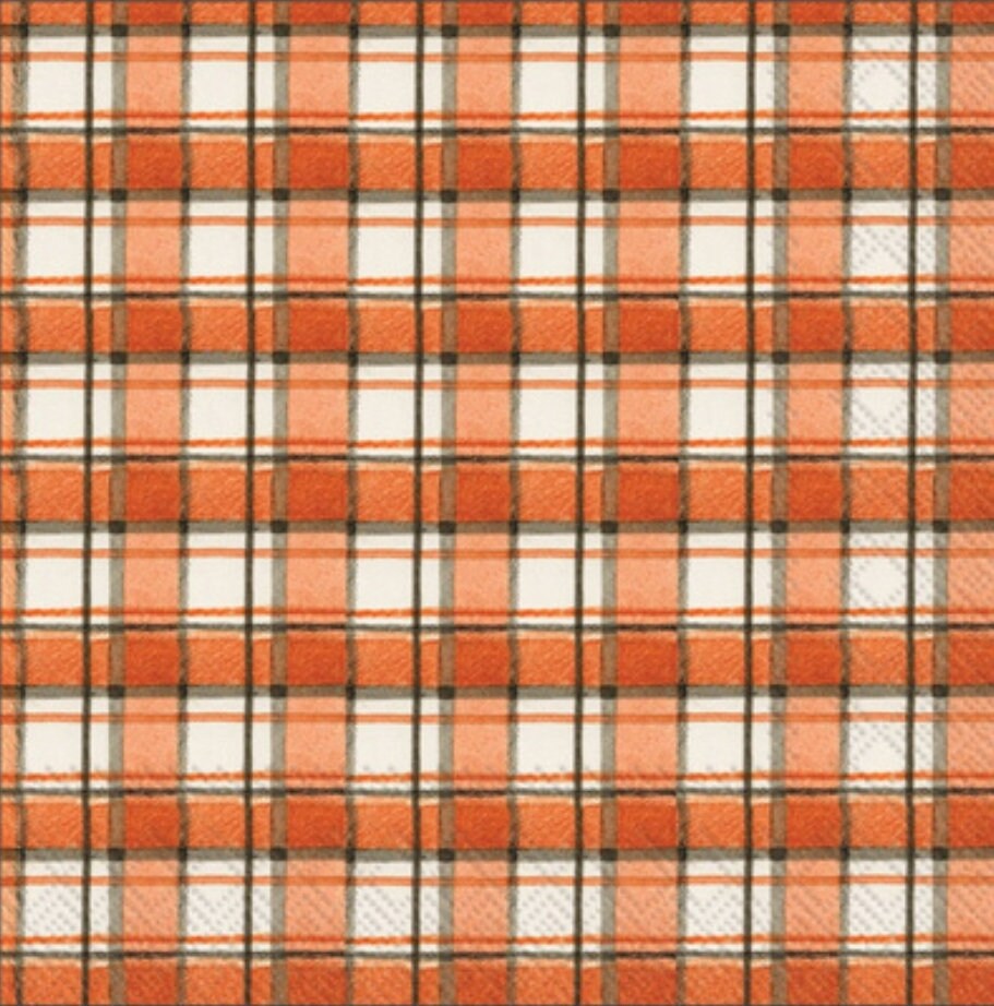 Orange Fall Plaid Paper Napkin - Cocktail Size