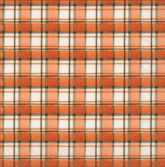 Orange Fall Plaid Paper Napkin - Cocktail Size