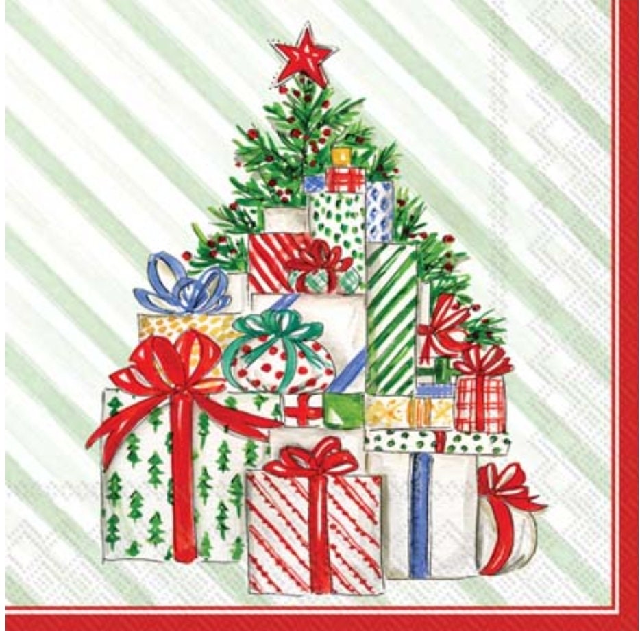 Christmas Tree & Presents Paper Napkin - Cocktail Size