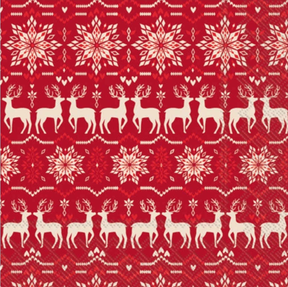 Reindeer Red Nordic Paper Napkin - Luncheon Size