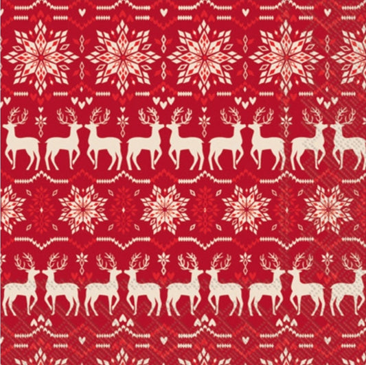 Reindeer Red Nordic Paper Napkin - Luncheon Size
