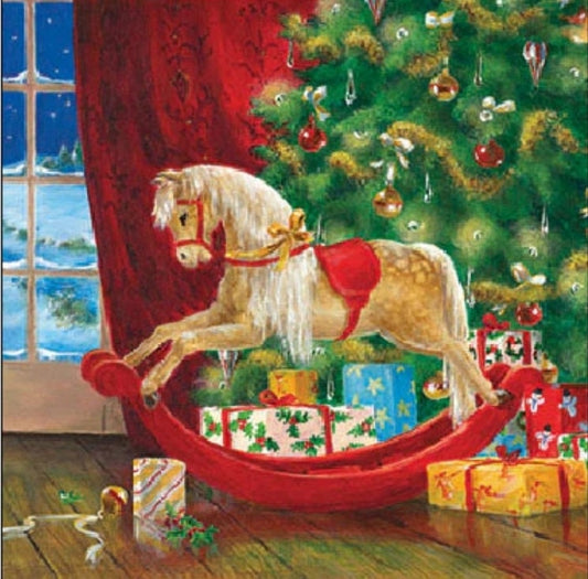 Christmas Rocking Horse Paper Napkin - Cocktail Size