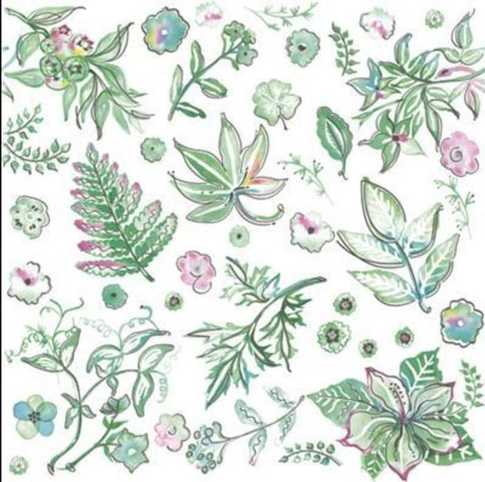 Green & Pink Leaves Paper Napkin - Luncheon Size