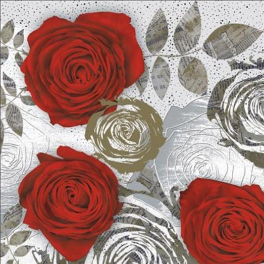 Red Roses Paper Napkin - Luncheon Size