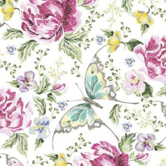 Embroidery Rose & Butterflies Napkin - Luncheon Size