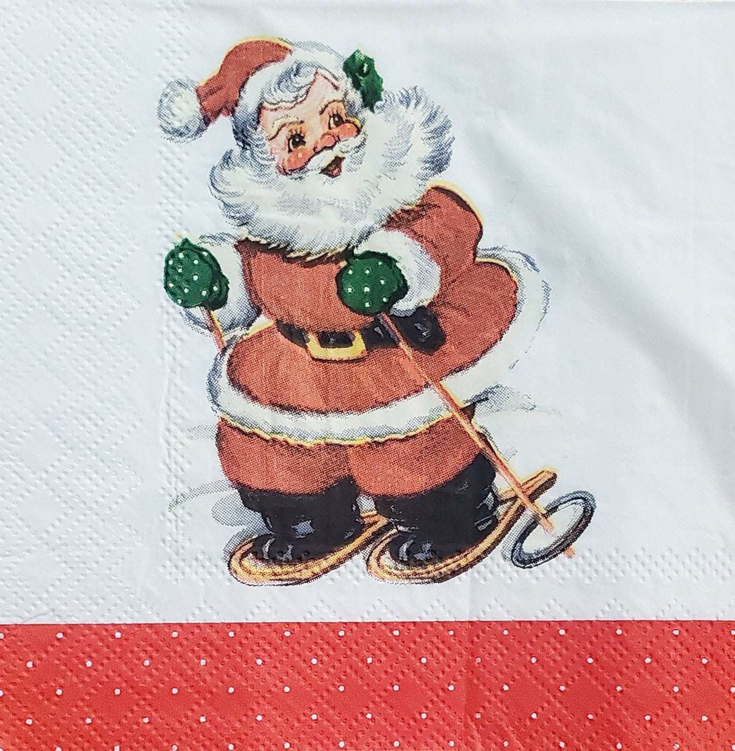 Vintage Santa Ski Paper Napkin - Cocktail Size