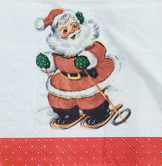 Vintage Santa Ski Paper Napkin - Cocktail Size