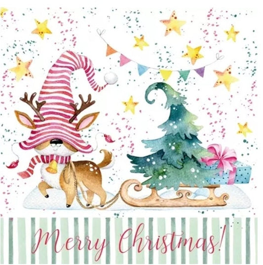 Reindeer Gnome Paper Napkin - Luncheon Size