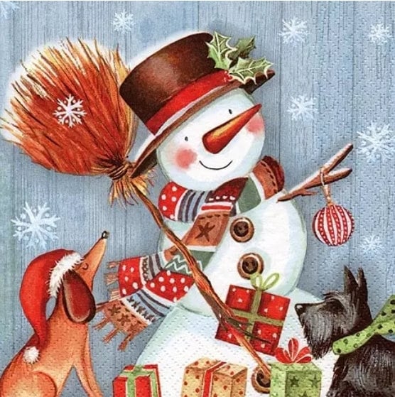 Snowman & Dog Paper Napkin - Luncheon Size