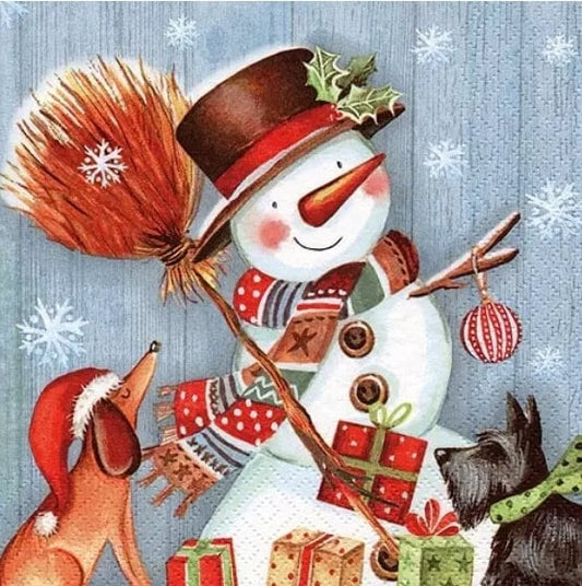 Snowman & Dog Paper Napkin - Luncheon Size