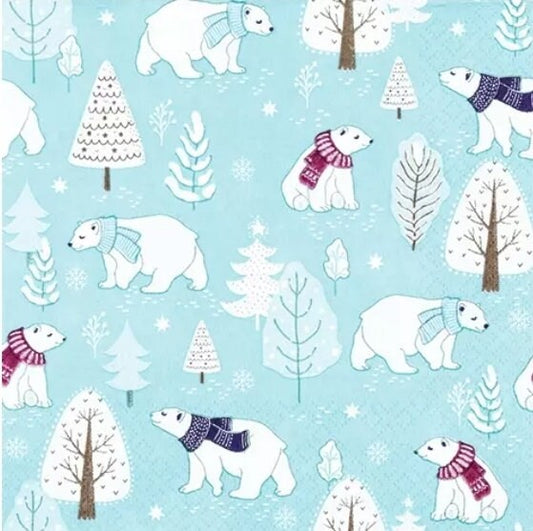 Christmas Polar Bear Paper Napkin - Luncheon Size